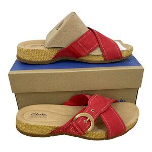 Clark's Reileigh Nubuck Leather Red Sandals 11 Wide New